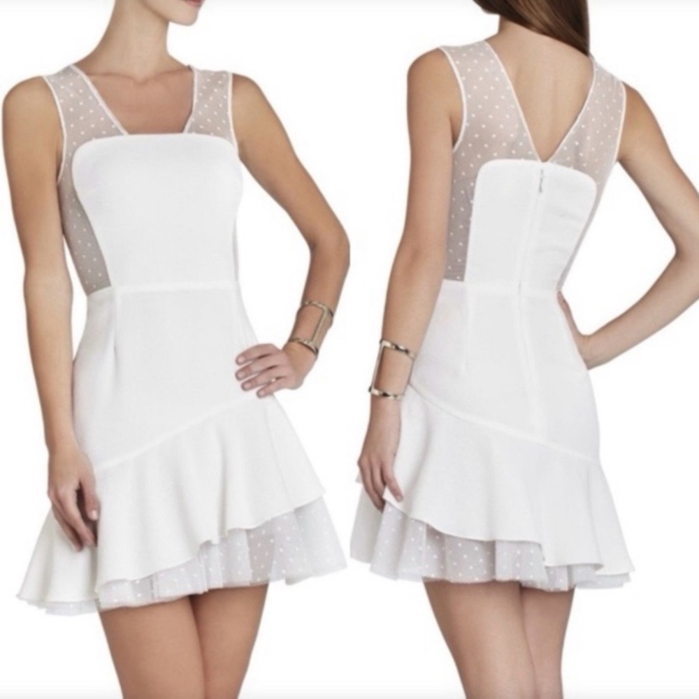 BCBGMAXAZRIA Adrianna White Asymmetrical Dress Size 0